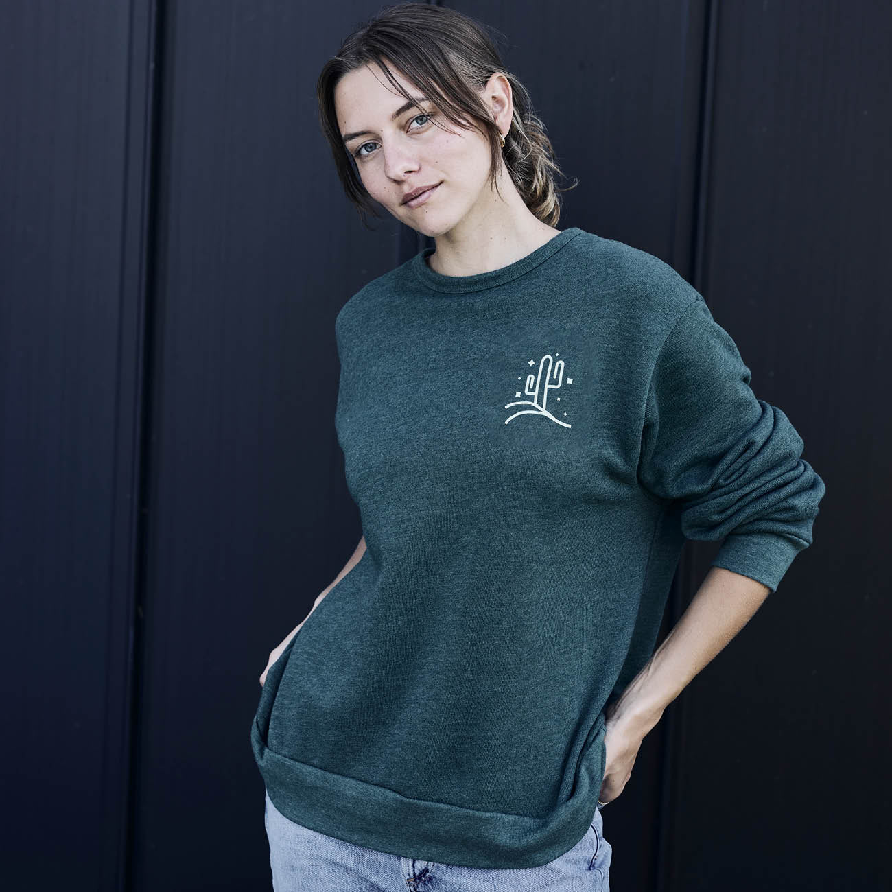 Cactus Chill Fleece Crewneck | Heather Forest