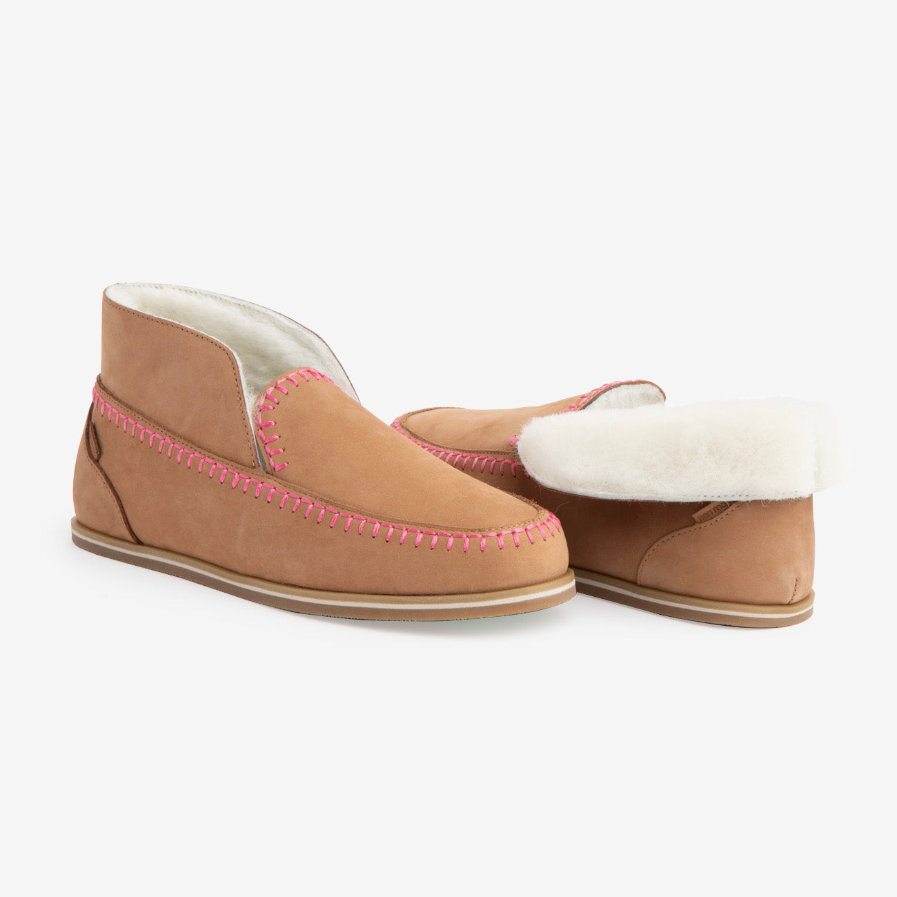 Women's Tula Leather Stitch Slipper - Tan/Pink | Hari Mari