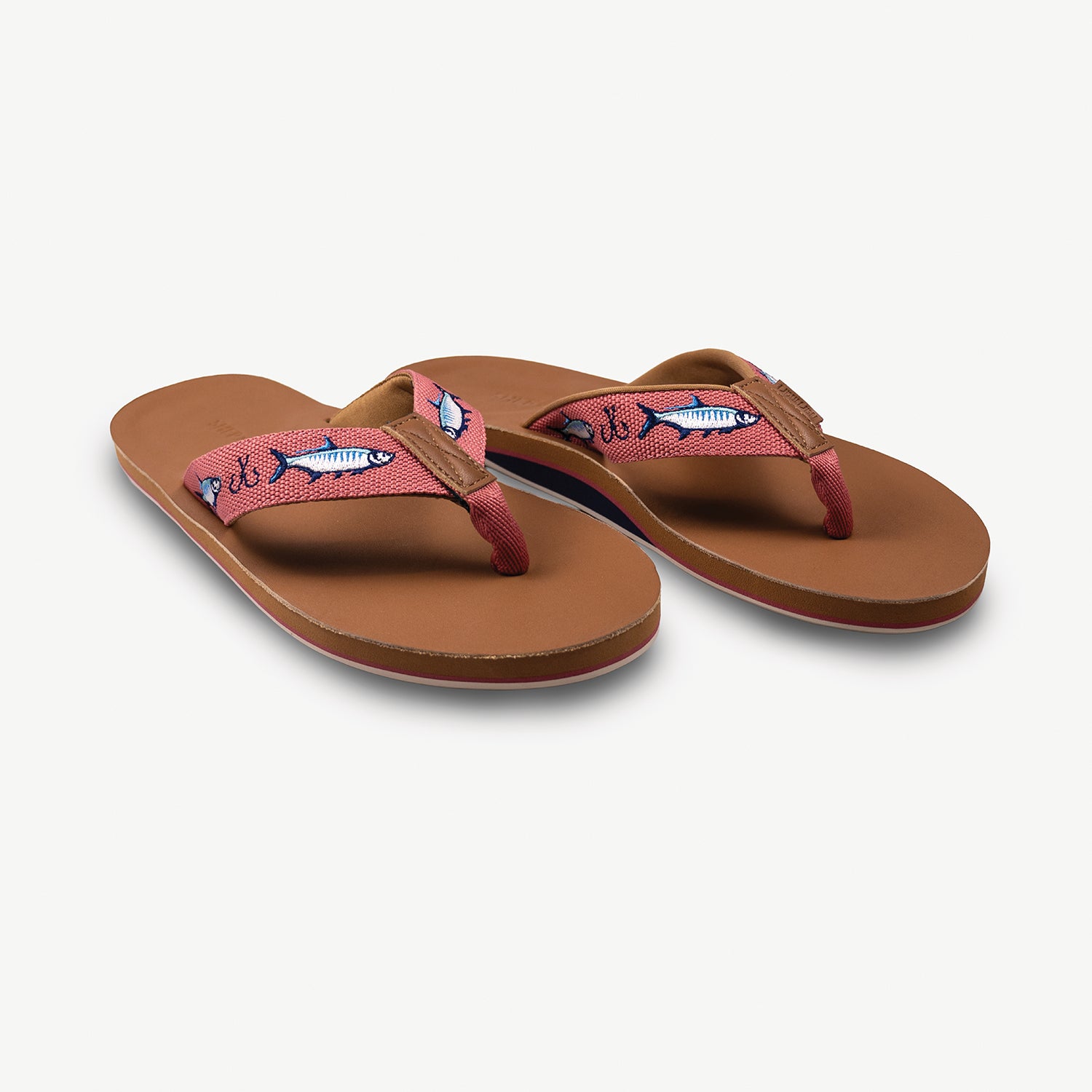 Red Shep x Hari Mari men's leather flip flops with fish and fish hooks
