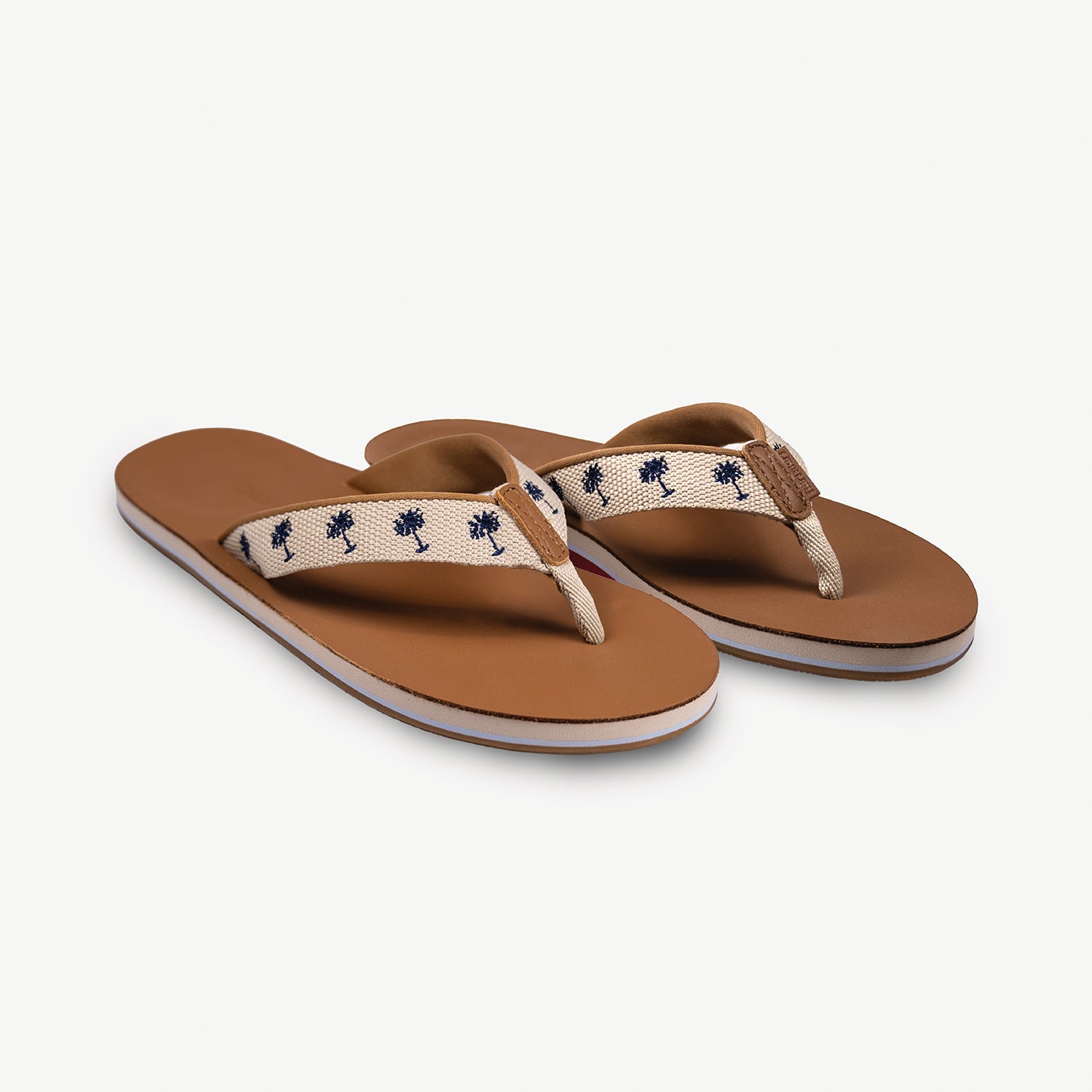 Shep x Hari Mari women's leather flip flops with palm trees