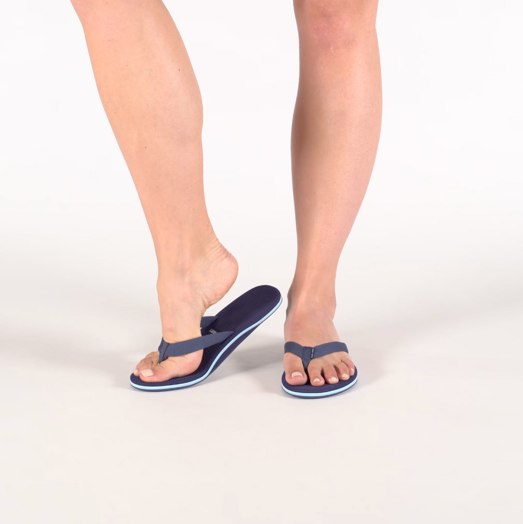 video of woman walking in navy blue flip flops