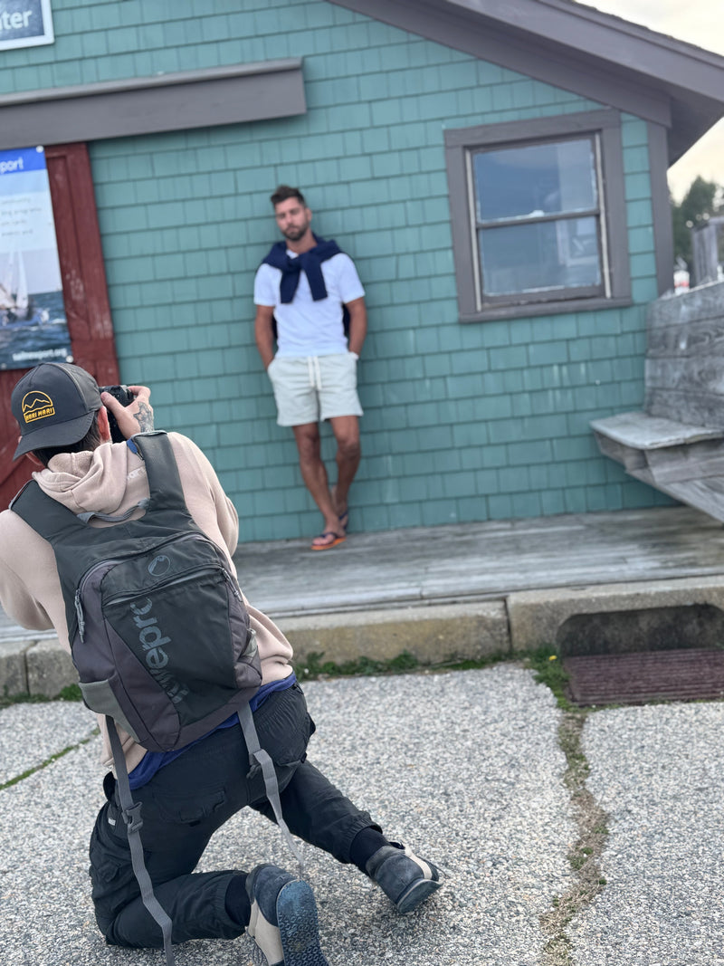 behind the scenes shot from a Hari Mari photoshoot in Newport, RI