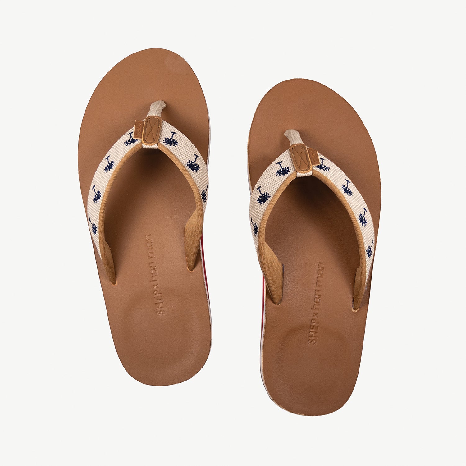Shep x Hari Mari women's leather flip flops with palm trees