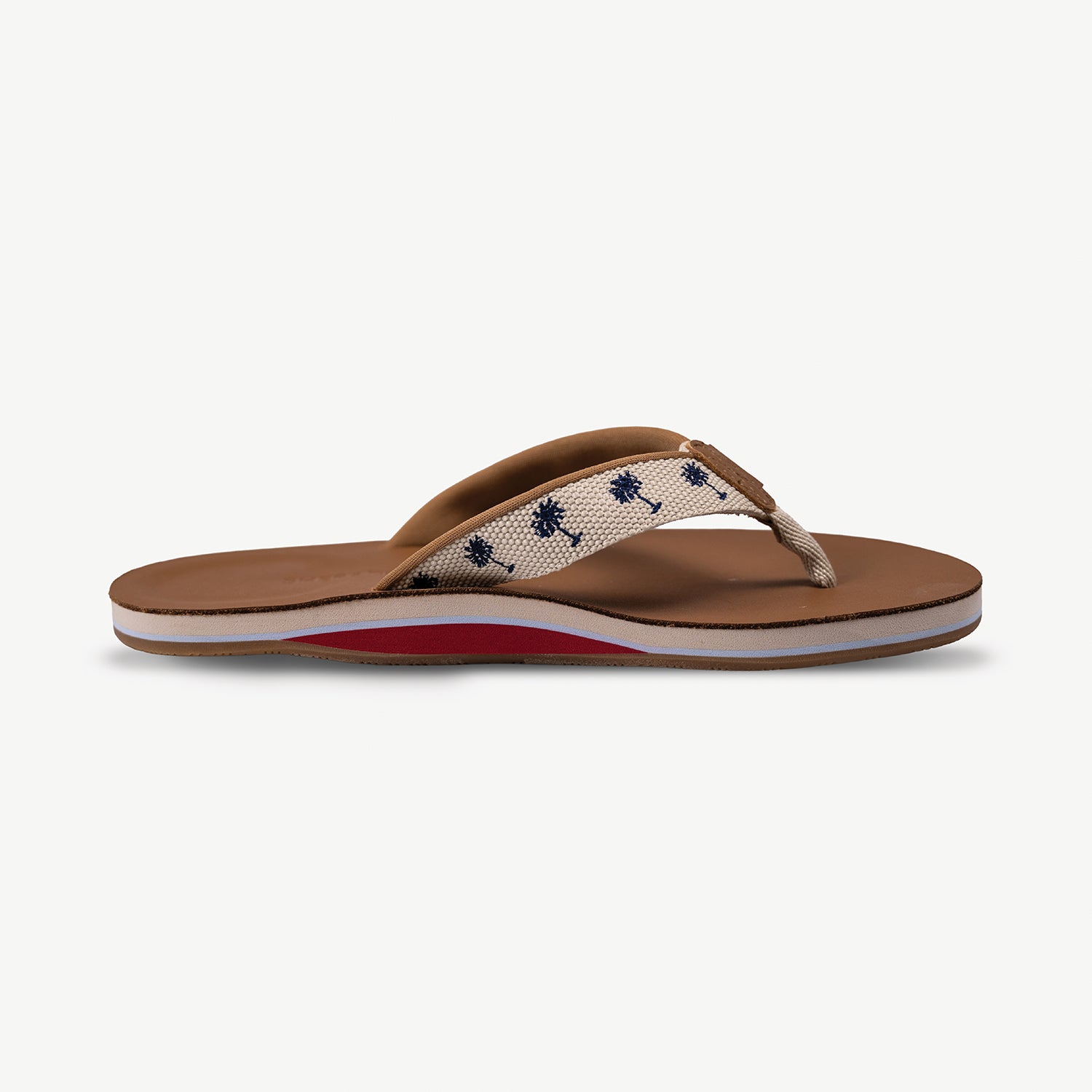 Shep x Hari Mari women's leather flip flops with palm trees