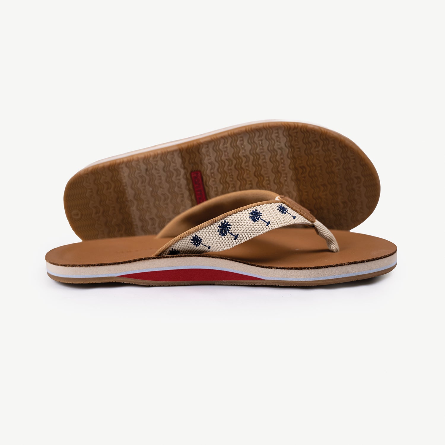Shep x Hari Mari women's leather flip flops with palm trees