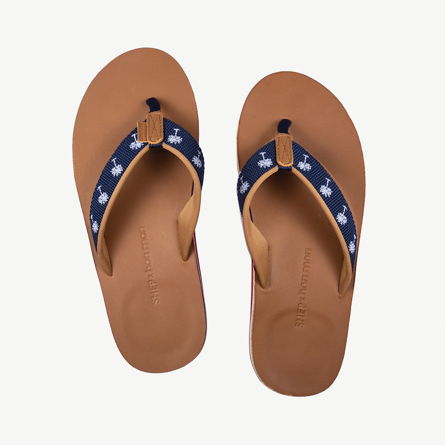 Shep x Hari Mari women's flip flops with palm trees