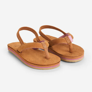 kids' leather flip flops with pink color pop and elastic back strap - hari mari