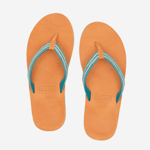 tan and green leather flip flops for women from Hari Mari