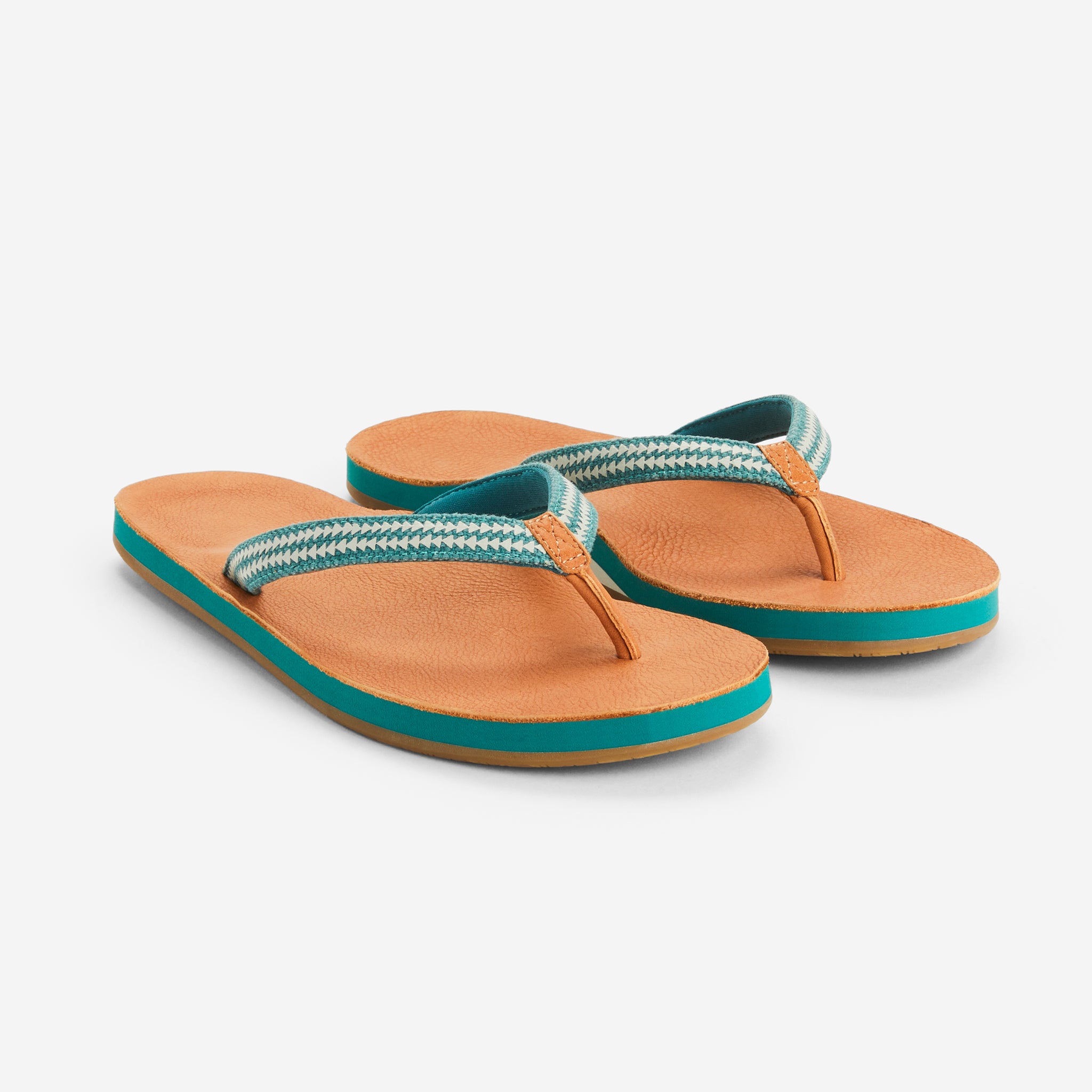 tan and green leather flip flops for women from Hari Mari