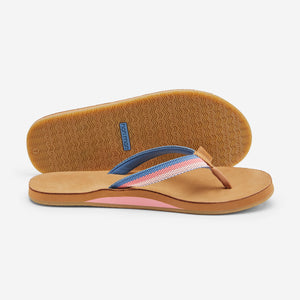 women's tan leather flip flops with colorful straps