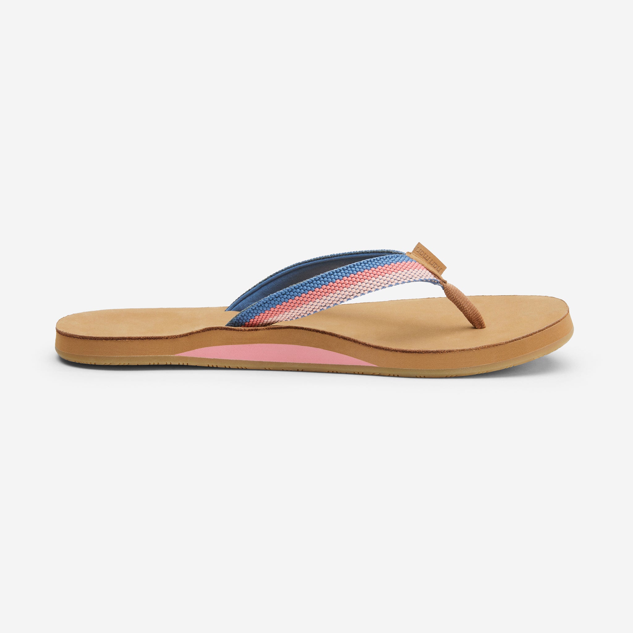 women's tan leather flip flops with colorful straps