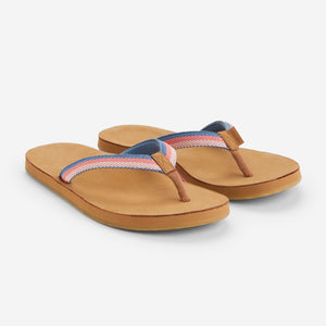 women's tan leather flip flops with colorful straps