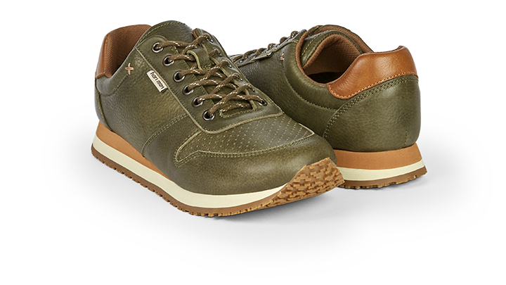Forest green  genuine leather Dos Santos LX Retro Runners on white background