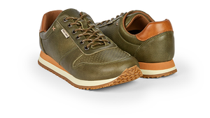 Forest green  genuine leather Dos Santos LX Retro Runners on white background