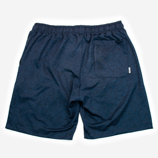 back of men's navy shorts from Hari Mari with elastic waist and pocket