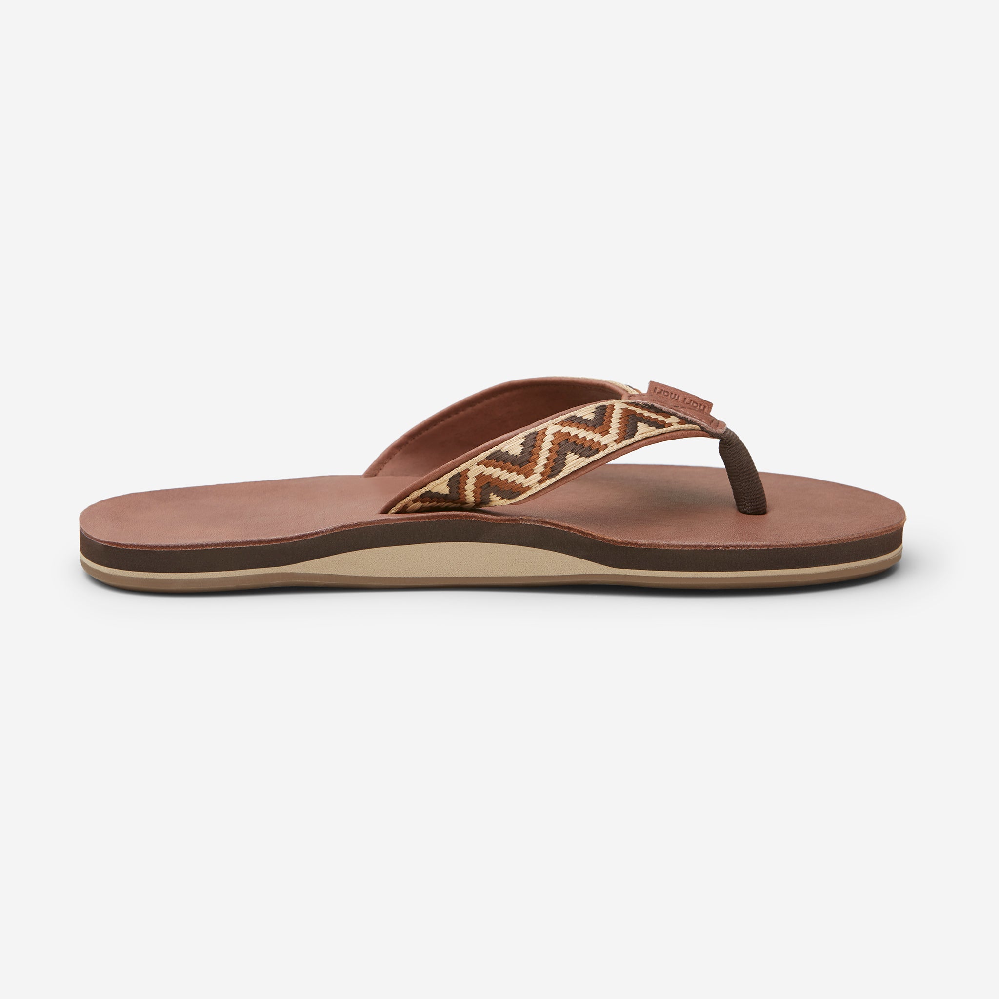 side profile of Hari Mari Men'a Fields Camino Flip Flops in chocolate/multi on white background 