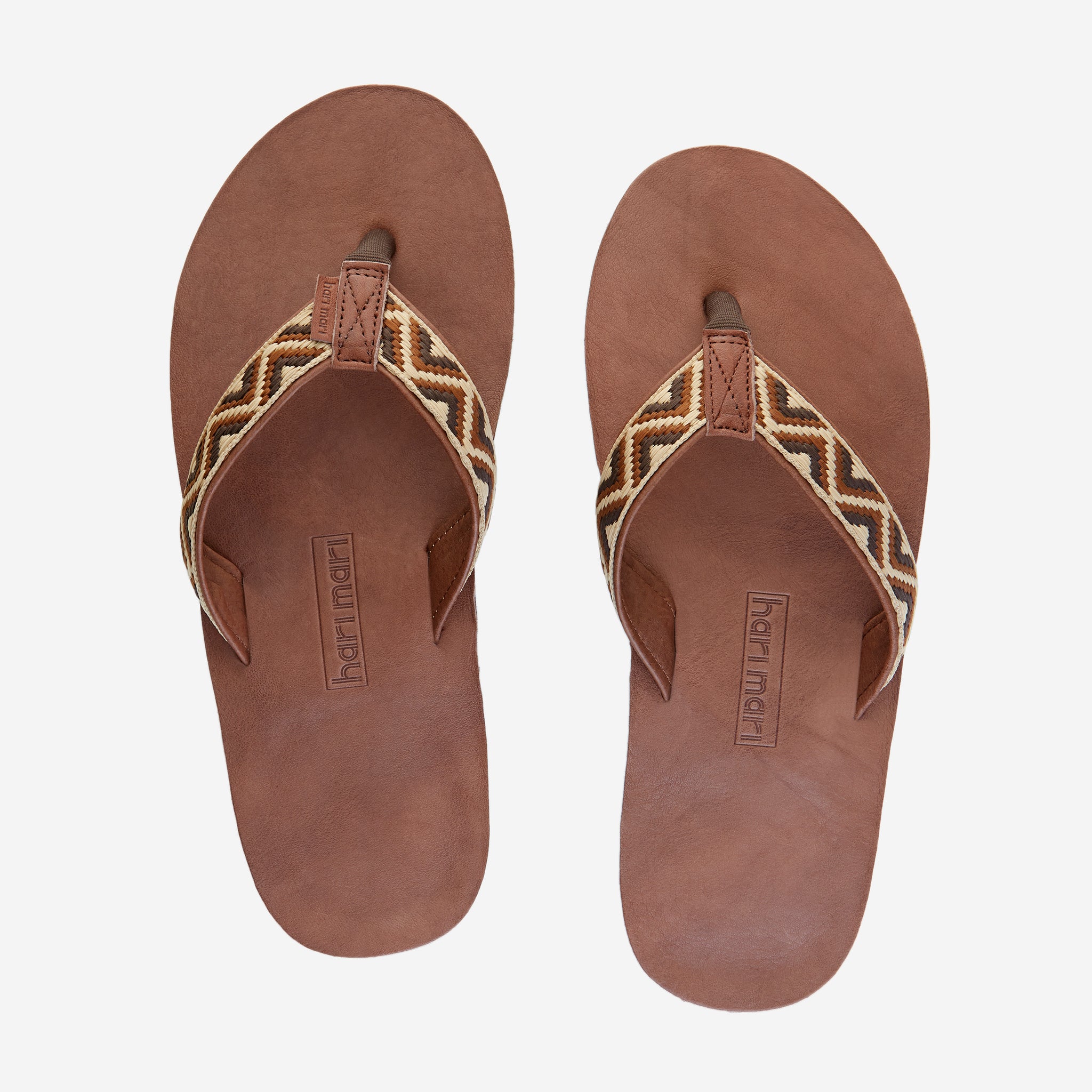 Hari Mari Men'a Fields Camino Flip Flops in chocolate/multi on white background