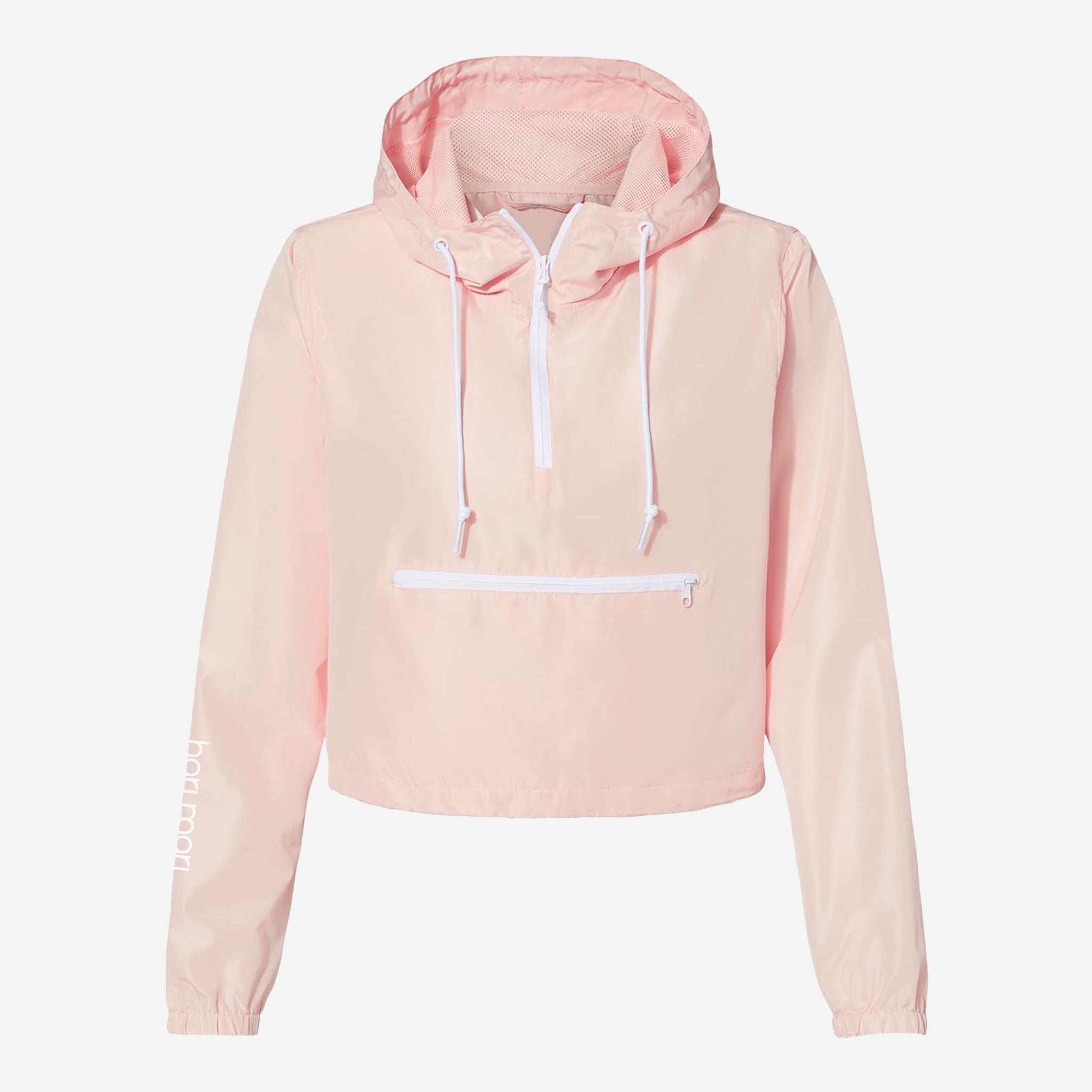 front angle of women's pink zip up windbreaker