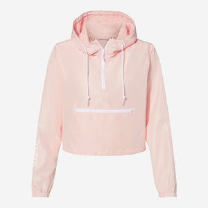 front angle of women's pink zip up windbreaker