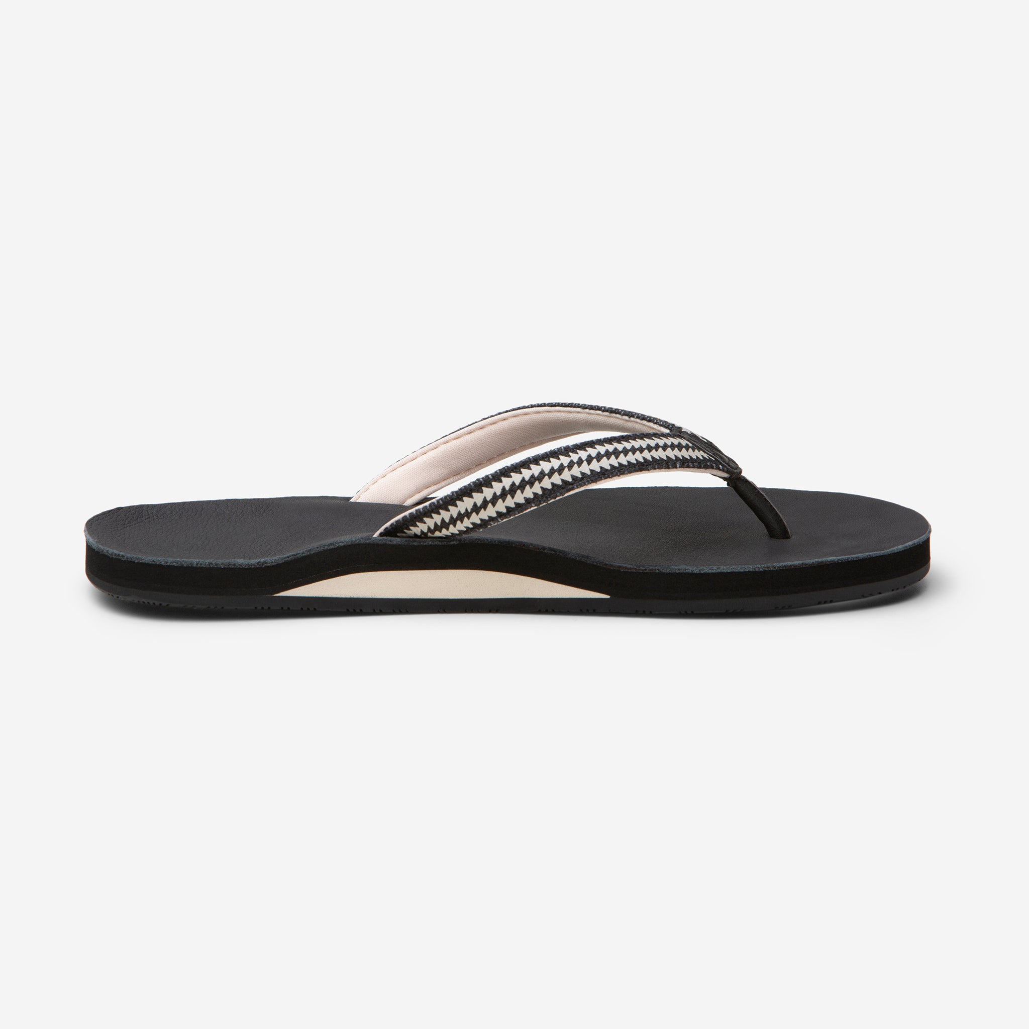 side profile of Hari Mari Women's Fields Flip Flop in Black  on white background