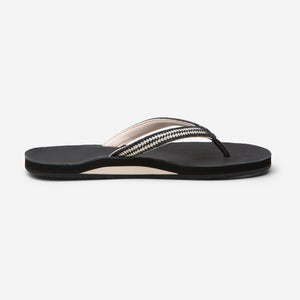 side profile of Hari Mari Women's Fields Flip Flop in Black  on white background