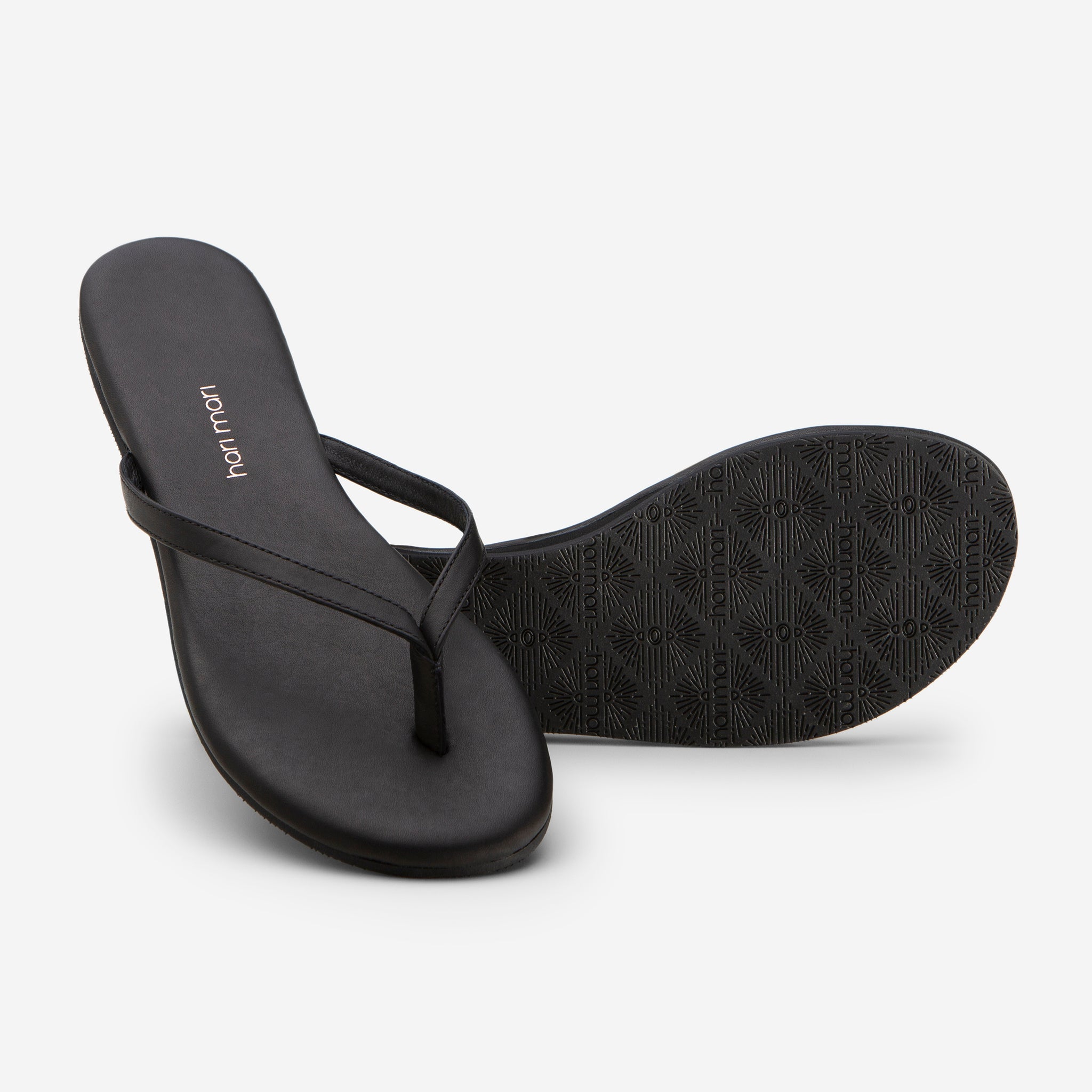 Ladies black leather flip flops cheap