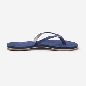 side profile of Hari Mari Women's Meadows Flip Flops in Navy on white background