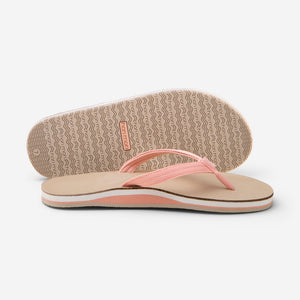 Hari Mari Women's scouts flip flops in coral/sand picture showing flip flop and bottom of shoe rubber outsole on white background