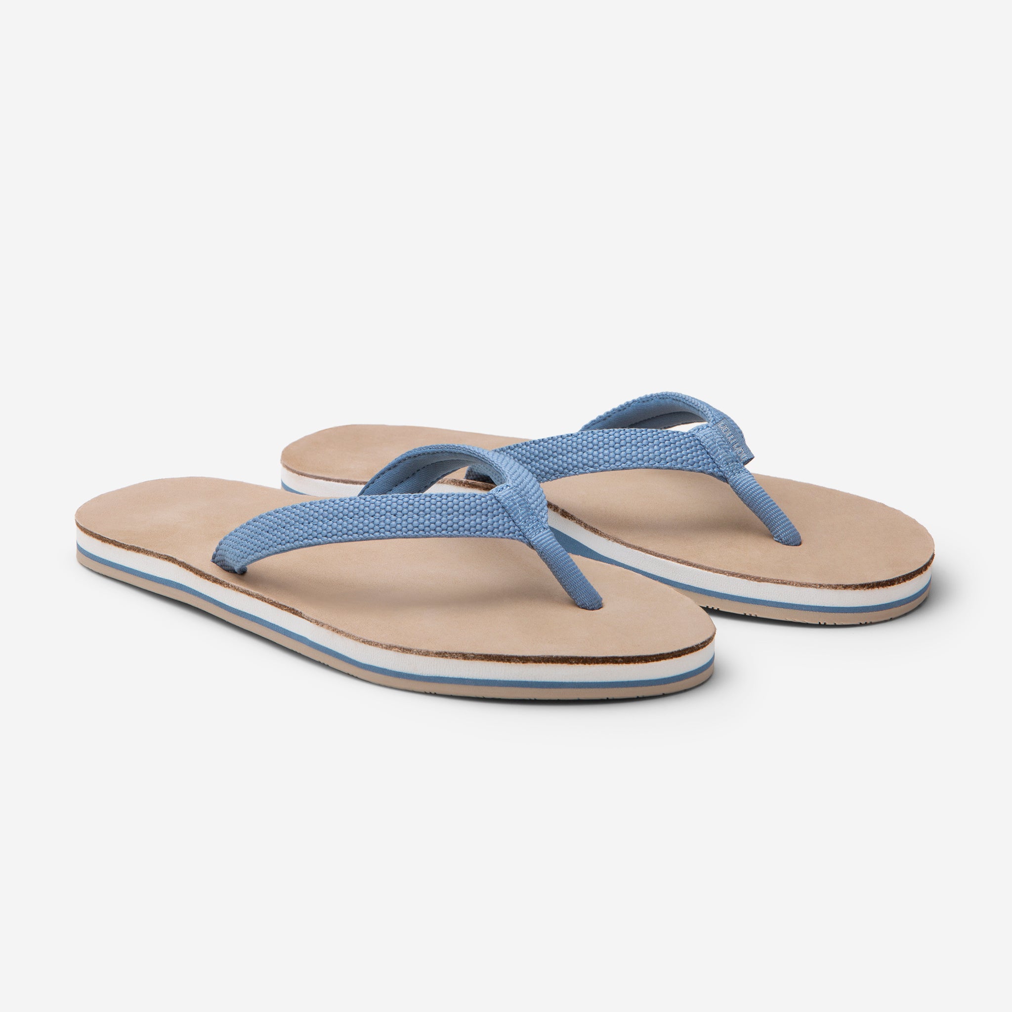 Hari Mari Women's Scouts Flip Flops in Dusty blue/sand on white background