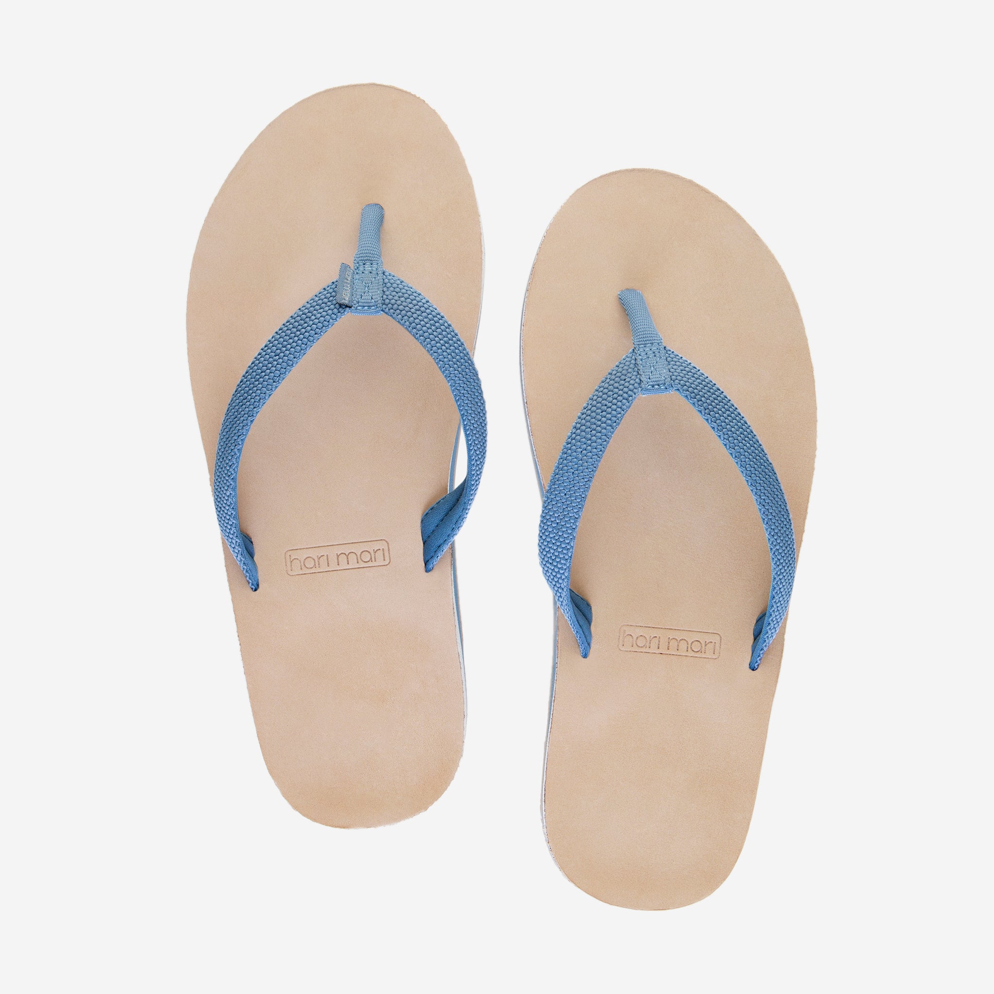 Hari Mari WOmen's Scouts Flip Flops in Dusty blue/sand on white background