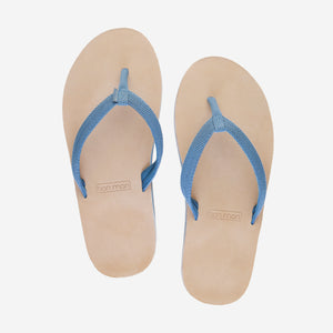 Hari Mari WOmen's Scouts Flip Flops in Dusty blue/sand on white background